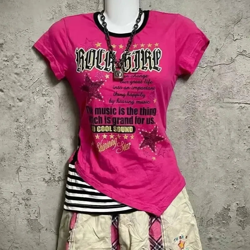 Gothic T-shirts Women Vintage Punk Y2k Crop Tops Punk Skull Black Hot Girl Tshirt Short Sleeve Fashion Street Tees Sxey Vintage