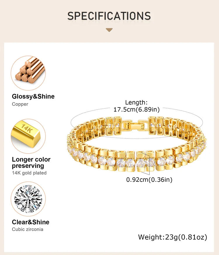 Tennis Bracelet, CZ Cubic Zirconia Rhinestone Chain Bracelet, Chunky Wide Hip Hop Jewelry