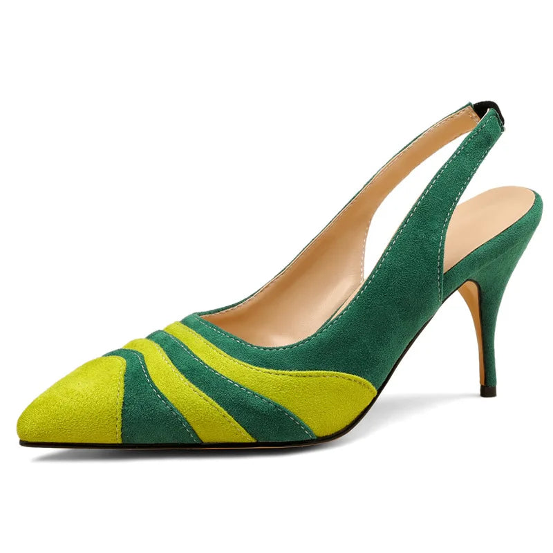 Summer New Rainbow Mixed Color 8cm High Heel Sandals  Women's French Pointed Shallow Mouth Runway Banquet Wedding Shoes size 43