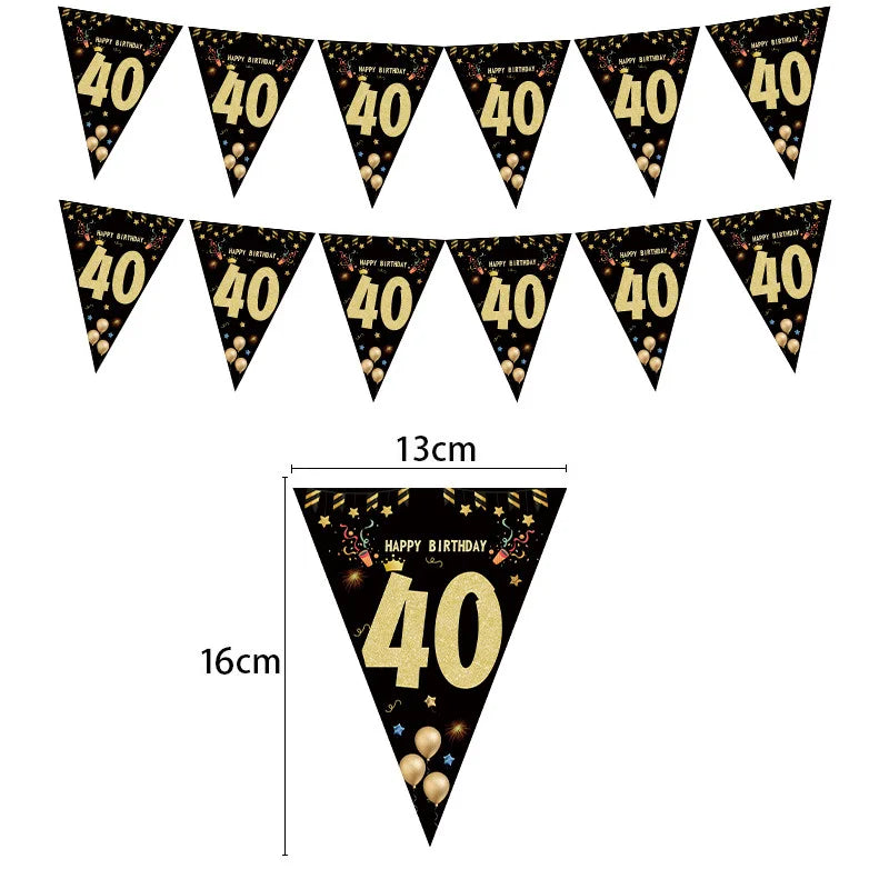 18 21 30 40 Year Happy Birthday Paper Banners Birthday Party Decorations Adult Black Gold Anniversary Party Supplies Photo Props