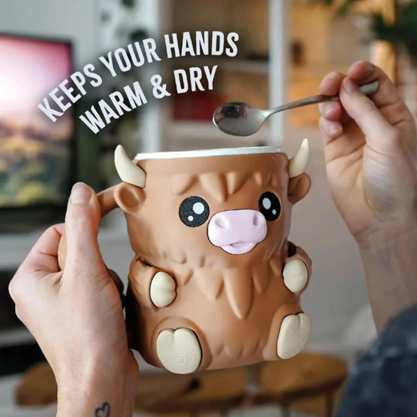 Cute Highland Cow Tumbler with Handle Reusable Ice Cream Cup for Snack Yogurt Kids Home Kitchen Dining Birthday Gifts Drinkware