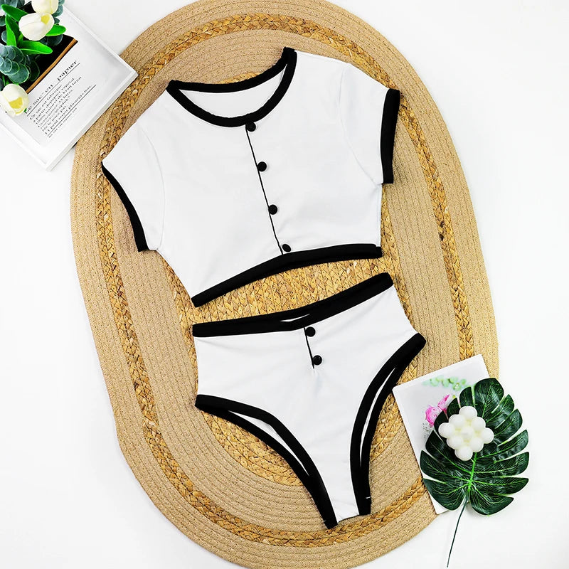 Woman Swimwear 2024 High Waist Bikinis Shorts Women's Swimsuit Luxury Ribbed Two-piece Bathing Suits Summer Bikini Set Swim Suit