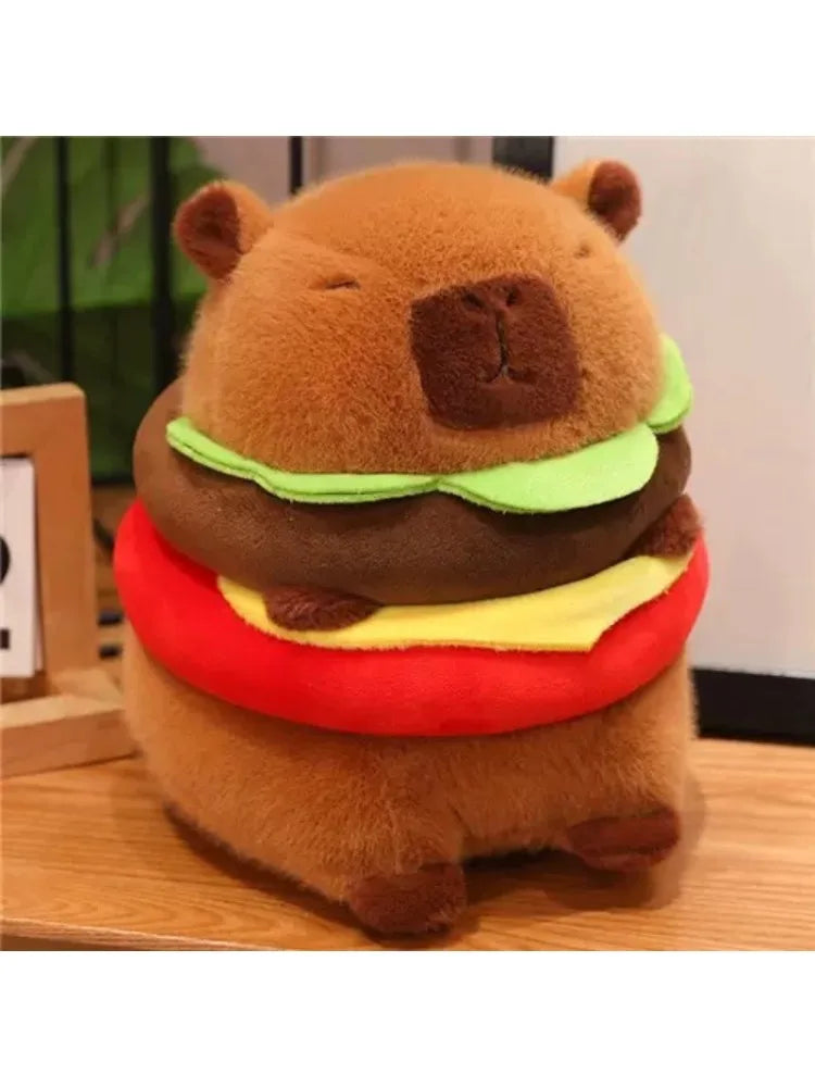 22cm Kawaii Capybara Plush Toys Lovely Hamburger Capybara Pillow Cute Capybara with Swim Rings Stuffed Kawaii Toy Creative Gifts