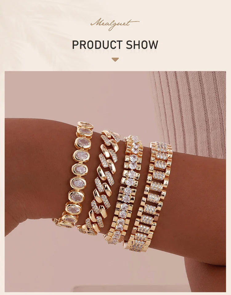 Tennis Bracelet, CZ Cubic Zirconia Rhinestone Chain Bracelet, Chunky Wide Hip Hop Jewelry