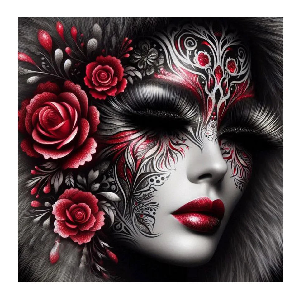 5d Diy Diamond Painting New 2025 Woman Red Rose Diamond Mosiac Home Decor Gothic Tattoo Girl Portrait Embroidery Wall Art Gift