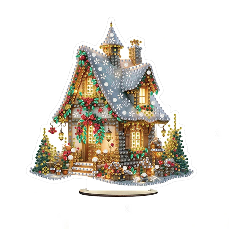 A DIY house scene diamond painting art piece is a decorative item used to decorate a single-sided crystal desktop for adults