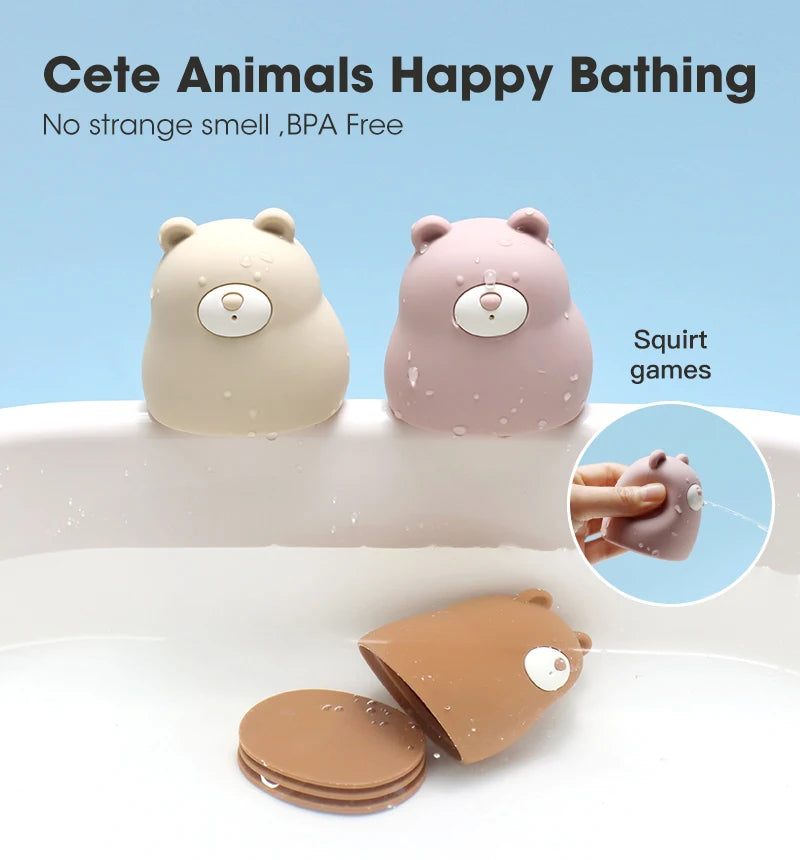 Cute Silicone Squeaky Bear Bath Toy - Safe Floating Water Toy for Baby Toddler Bath Time Fun, BPA Free