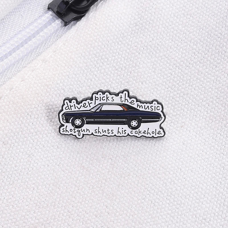 Supernatural TV Show Enamel Pin Driver Picks the Music Gun Shuts His Cakehole Metal Brooch Lapel Badge Jewelry Gift For Friends
