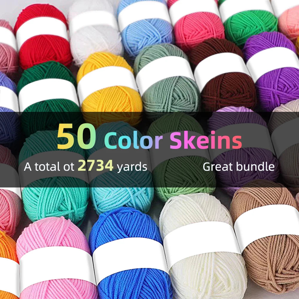 50pcs Durable Polyester Soft Yarn Set for Hand Knitting & Crocheting Arts, 25g/Piece, Creative Crocheted Art Decoration Yarns