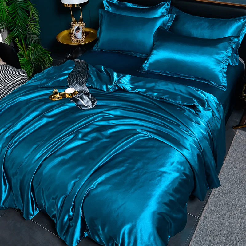 Luxury Mulberry Silky Blending Bedding Set Queen High-end Satin Duvet Cover Set with Sheet Soft Skin Friendly Silky Bedding Sets