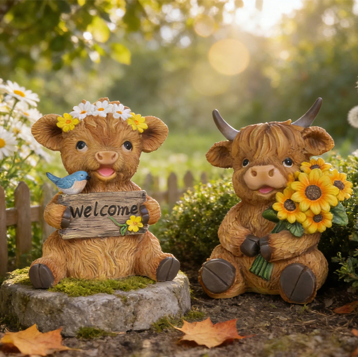 Resin Highland Cow Sculpture Outdoor Decorative Statue Garden Courtyard Terrace Crafts Decorative Ornament