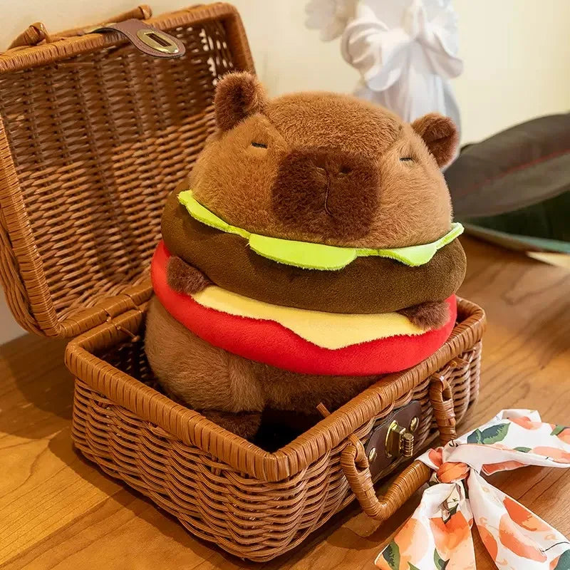 22cm Kawaii Capybara Plush Toys Lovely Hamburger Capybara Pillow Cute Capybara with Swim Rings Stuffed Kawaii Toy Creative Gifts