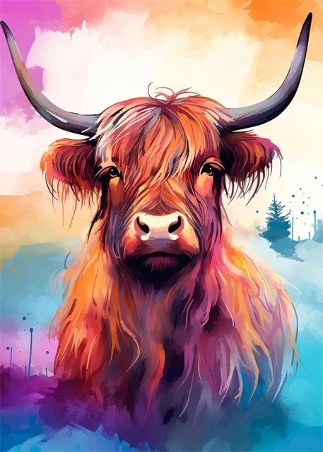 Cute Highland Cows Canvas Print Posters Nature Highland Cow Cattle Canvas Painting Wall Art Pictures for Living Room Home Decor