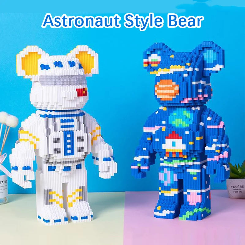 DIY Kids Toys Cartoon Mini Love Violent Bear Bearbrick Model with Light Building Block Micro Bricks Christmas Birthday Gift