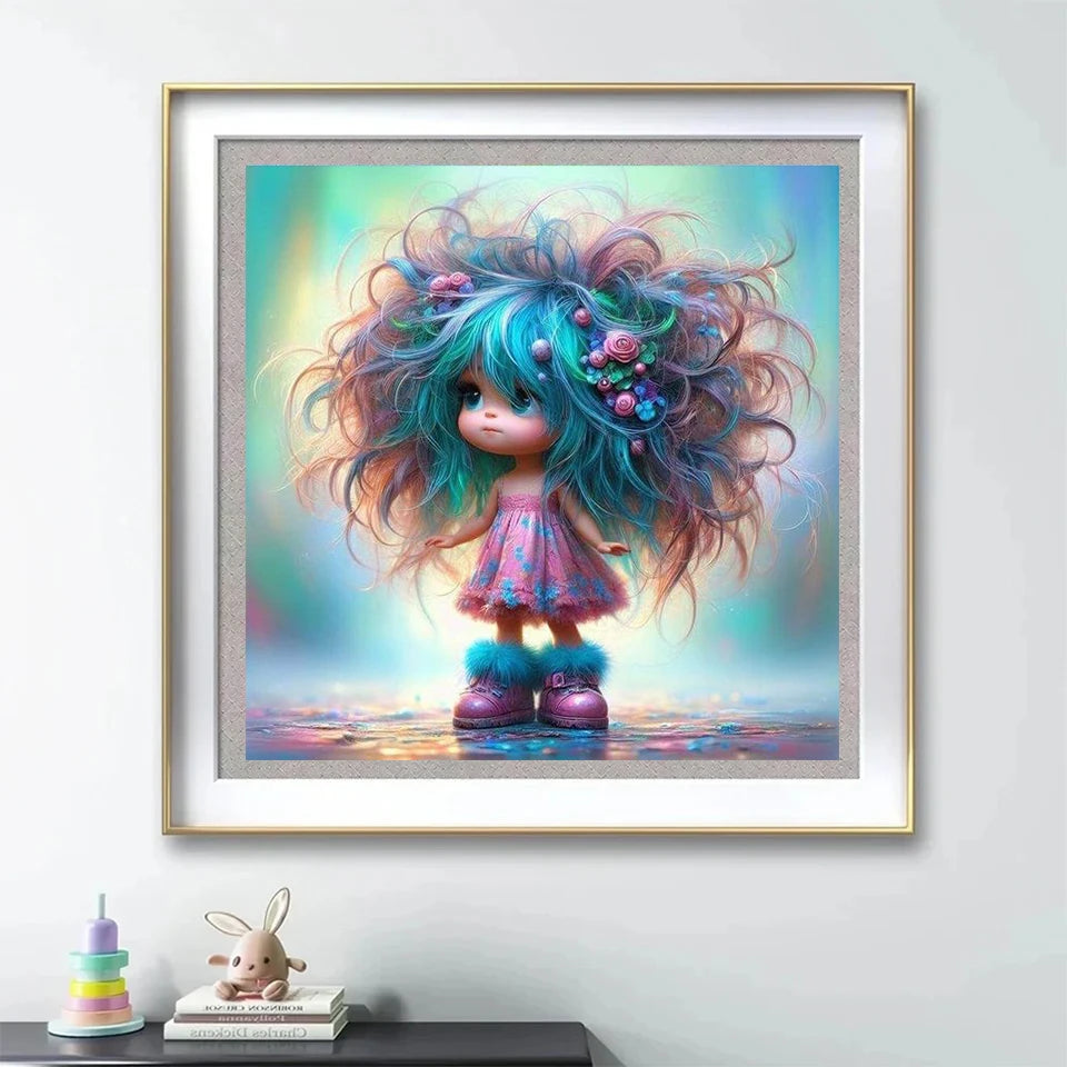 5D Diamond Painting New Colorful Hair Cartoon Girl Diamond Mosaic Cute Portrait Full Square Round Arts And Crafts Handmade Gift