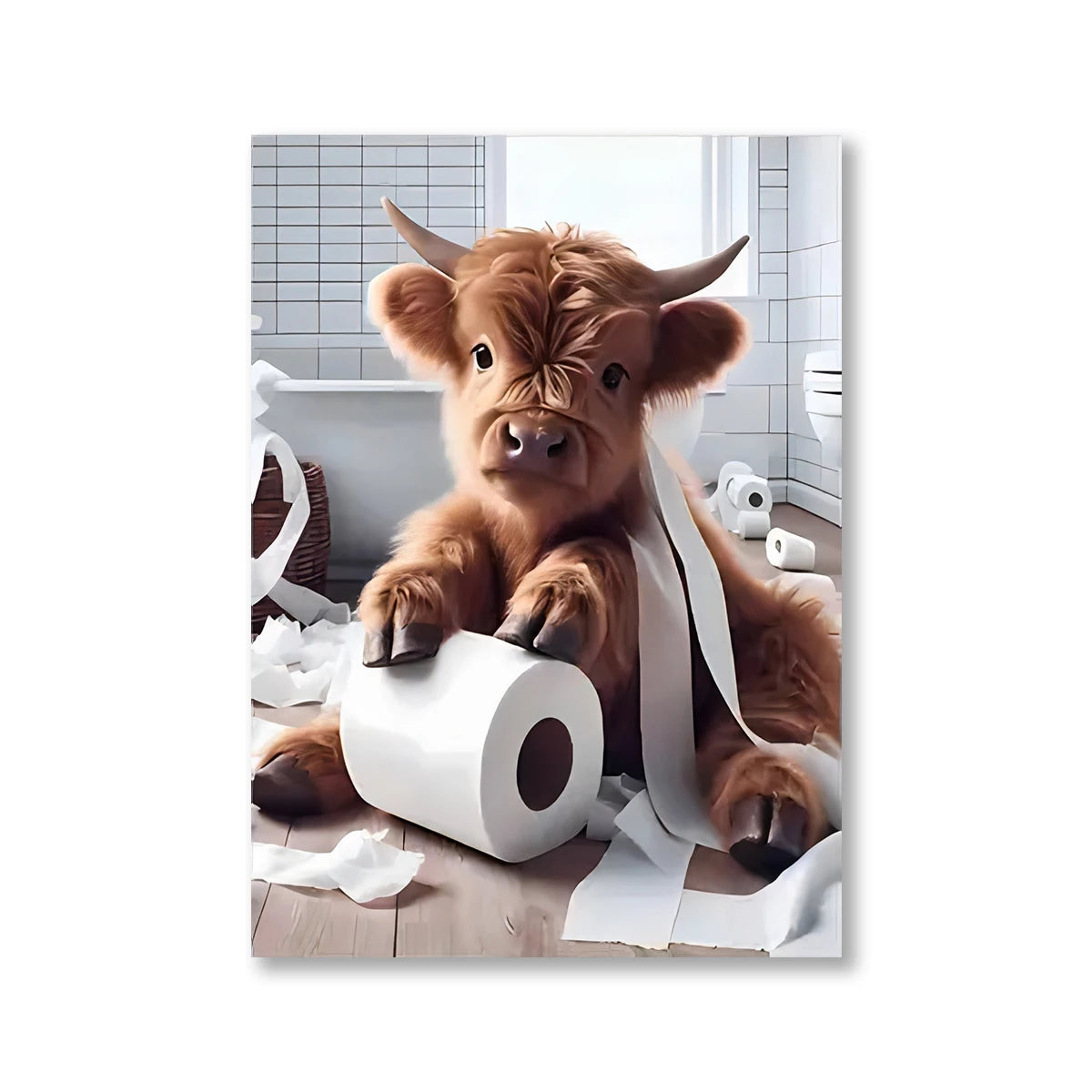 Modern Scottish Highland Cow Canvas Prints Cute Country Animal Wall Art Posters for Bathroom Living Room Farmhouse Decor Cuadros
