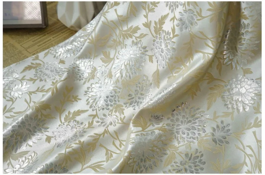 Luxury Style Silver Silk Elegant Yarn Dyed Jacquard Fabric Soft Drape Dress Bag Diy Sewing Fabric By Half Meter