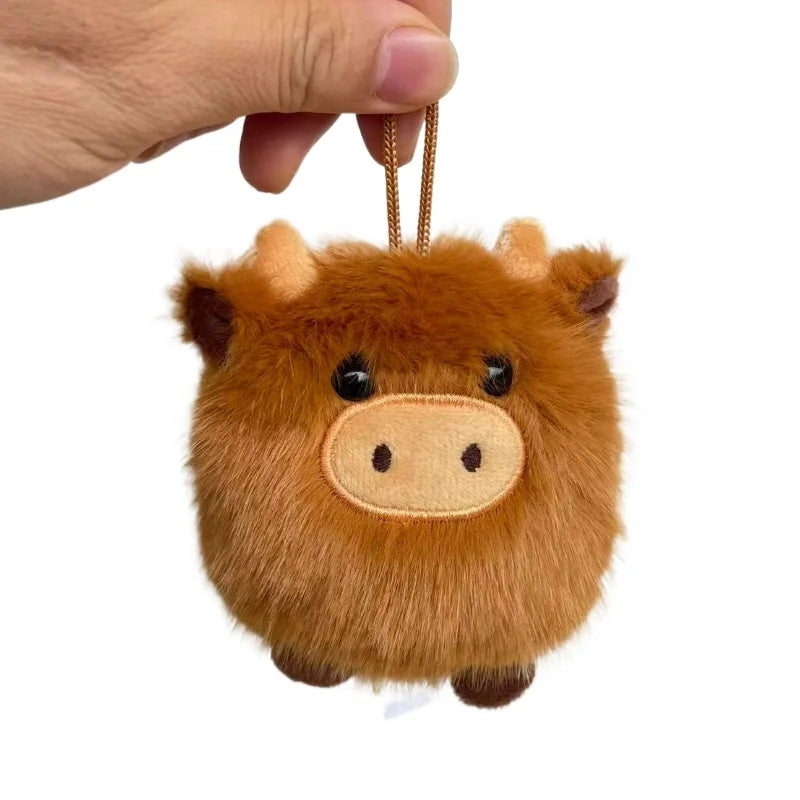 Kawaii Highland Cow Plush Pillow PP Bull Keychain Super Soft Stuffed Animal Car Ornament Cute Fur Plushie Pendant Birthday Gift