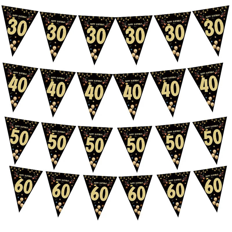 18 21 30 40 Year Happy Birthday Paper Banners Birthday Party Decorations Adult Black Gold Anniversary Party Supplies Photo Props
