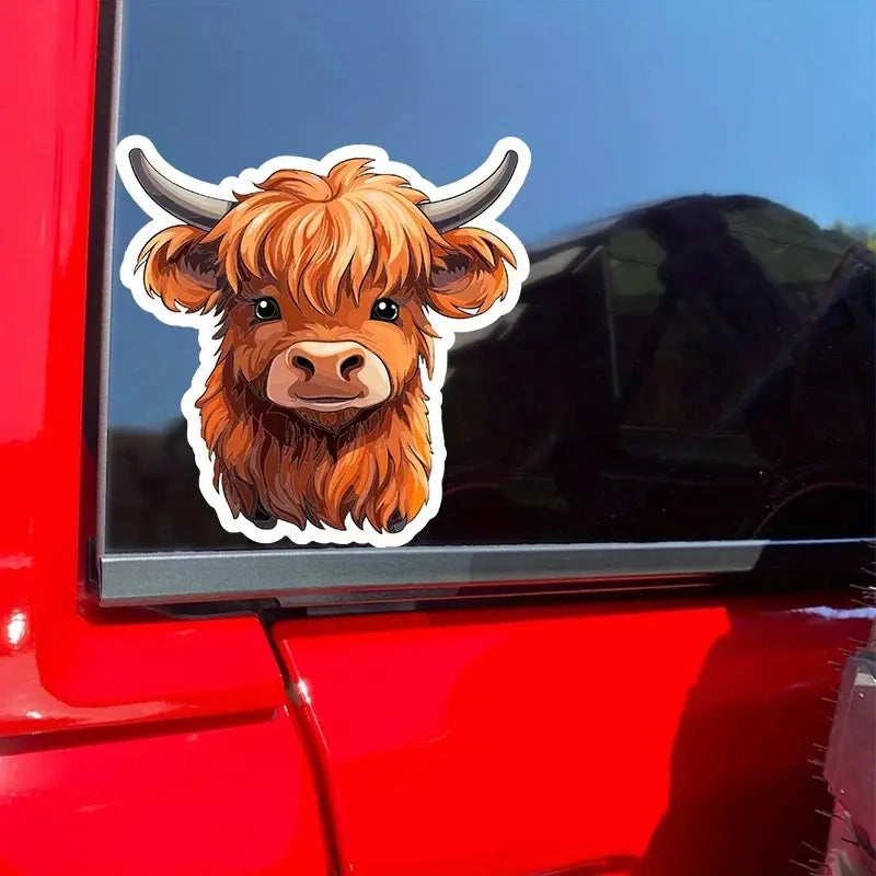 Cute Highland Cow Creative Vinyl Waterproof Sticker Decal For Car, Laptop, Wall Window, Bumper