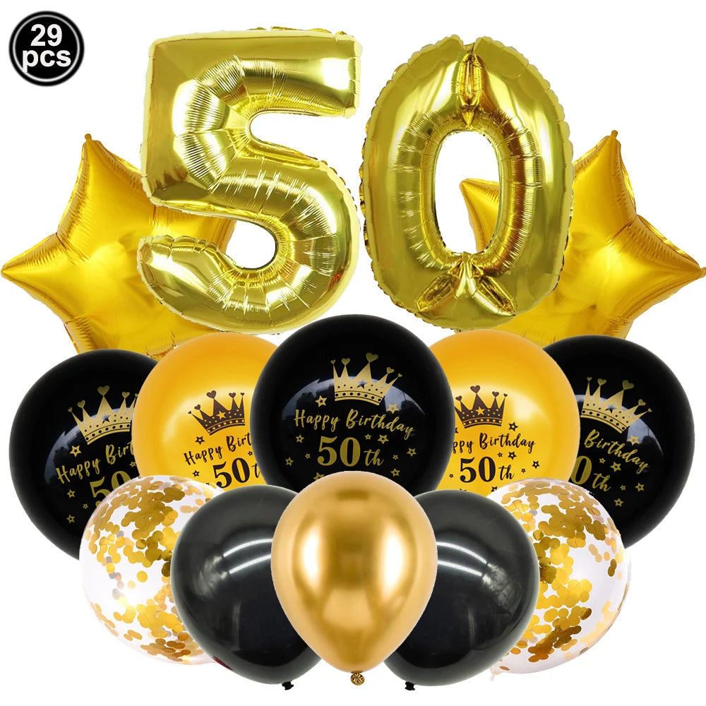 18 21 40 50 60th Happy Birthday Black Gold Banner Decoration 18-60Year Adult Birthday Party Backdrops Decoration Supplies