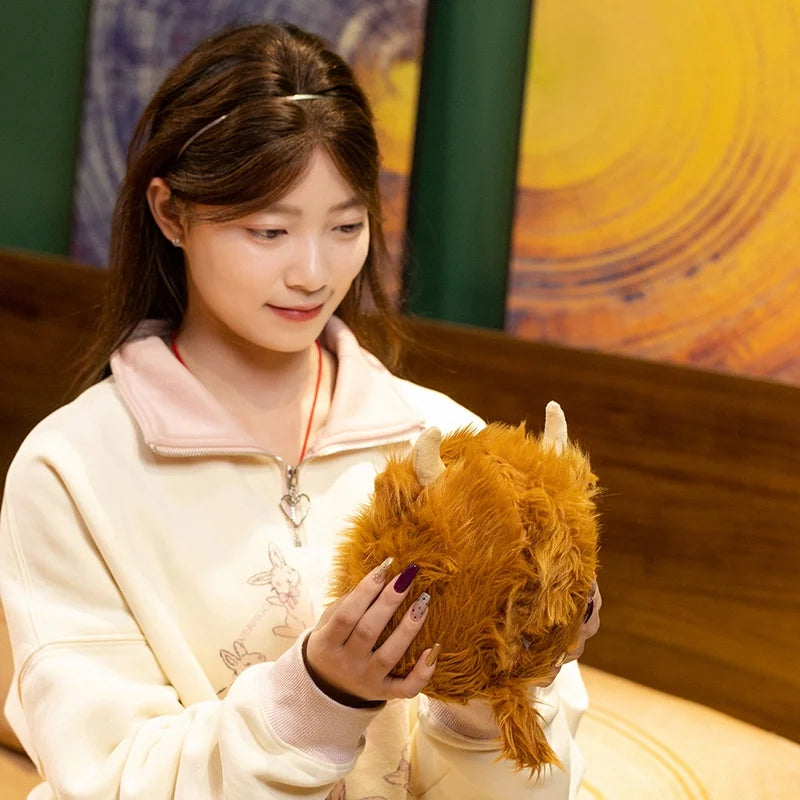20CM Simulation Kyloe Round Highland Cow Animal Plush Doll Soft Stuffed Highland Cow Cattlle Plushie Gift