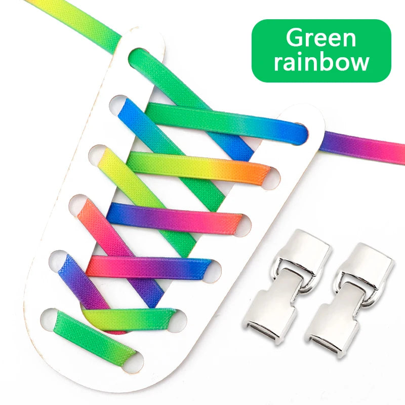 1Pair Rainbow Shoe Laces Without Ties Elastic Shoelaces Metal Buckle Lock Convenient Lazy Shoes Lace For Sneakers Accessories