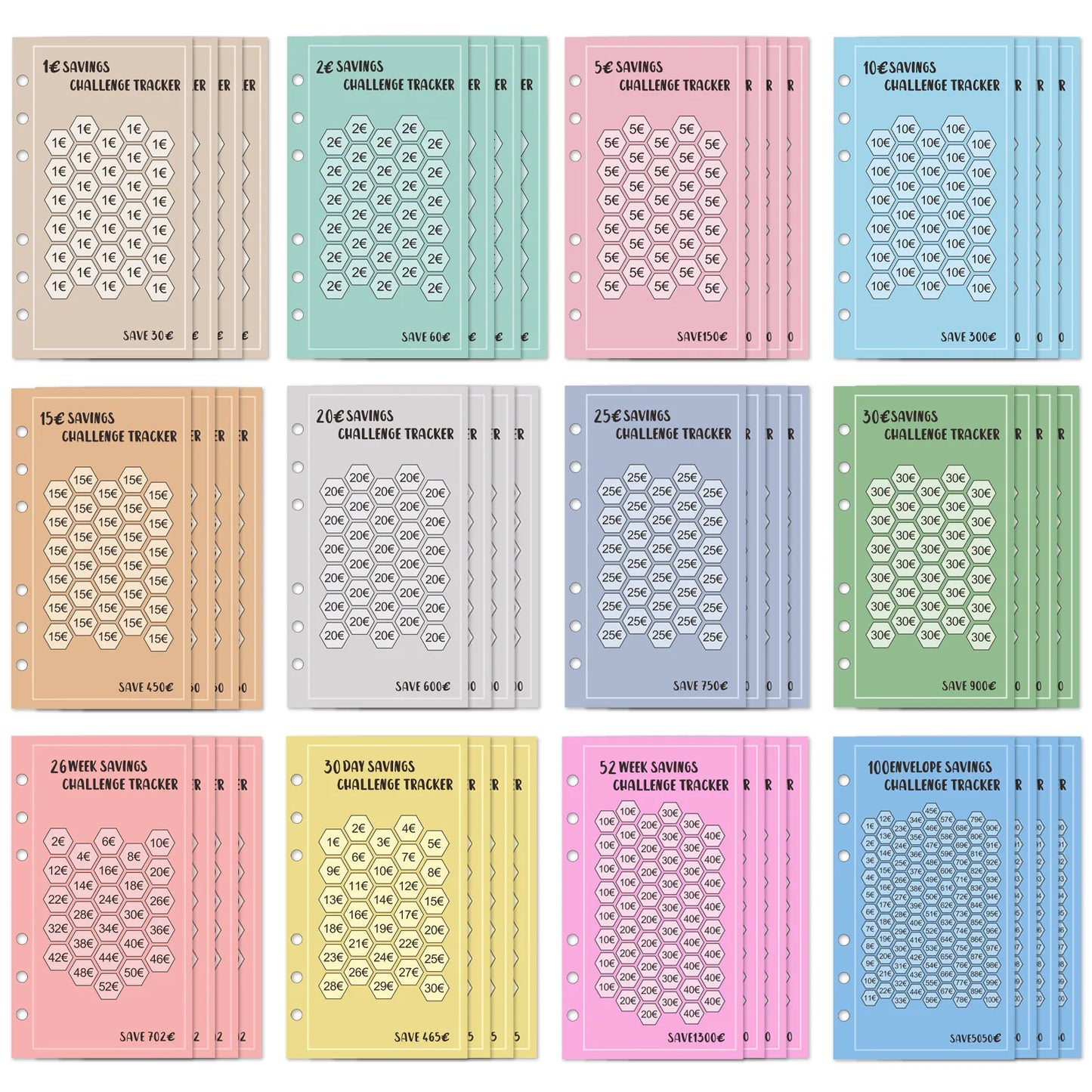 48 Sheets 100-Day Money Saving Challenge Kit - 52 Weeks & 30 Days Budget Planner Cards, Easy & Fun Ways To Save $5050