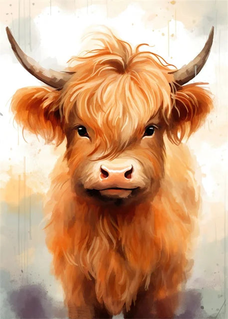 Cute Highland Cows Canvas Print Posters Nature Highland Cow Cattle Canvas Painting Wall Art Pictures for Living Room Home Decor