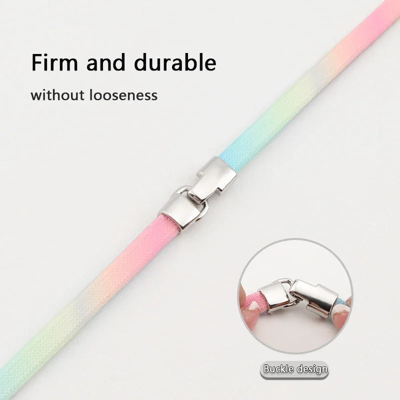 1Pair Rainbow Shoe Laces Without Ties Elastic Shoelaces Metal Buckle Lock Convenient Lazy Shoes Lace For Sneakers Accessories