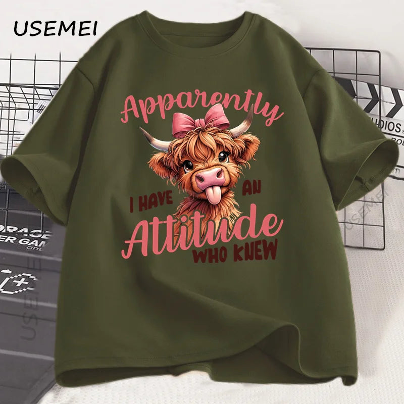 Highland Cow Funny Cows Printed Tshirt Retro Trendy Design T Shirt Cotton Short Sleeve T-shirt Men Women Casual Oversized Tops