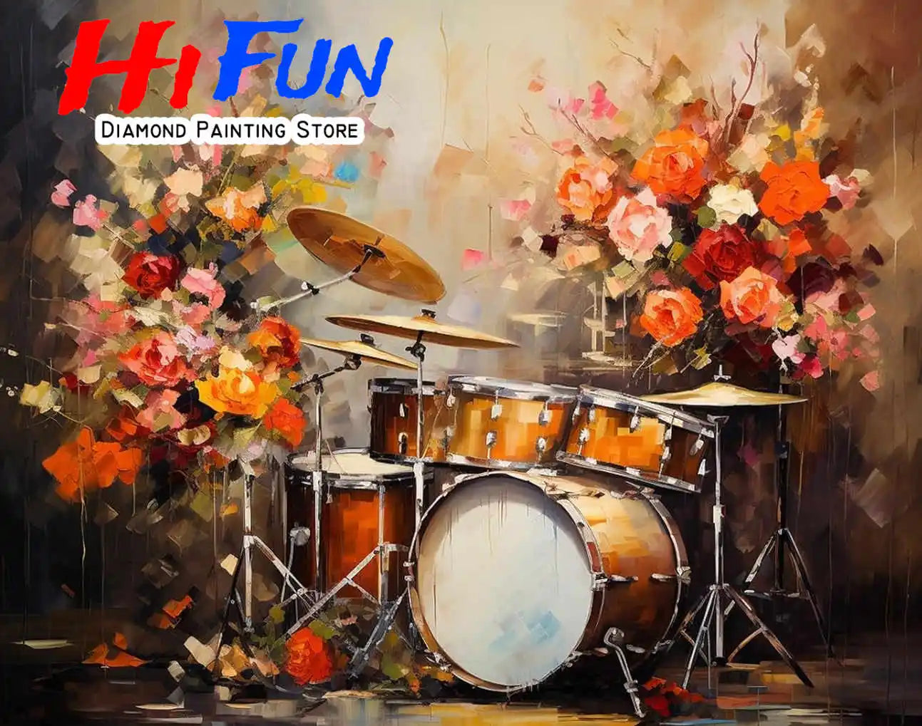 5D Diamond Painting Jazz Music Street Art with Drums Handmade Diamond Embroidery Cross Stitch Living Room Bedroom Decoration