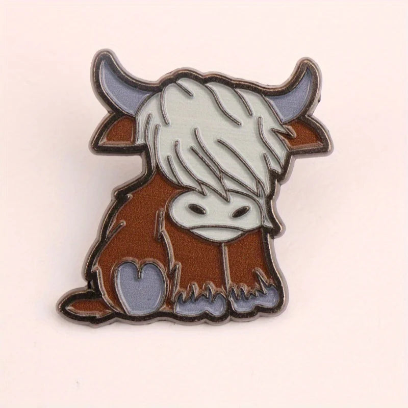 Cute Highland Cow Alloy Enamel Pin - Whimsical Farm Animal Accessory