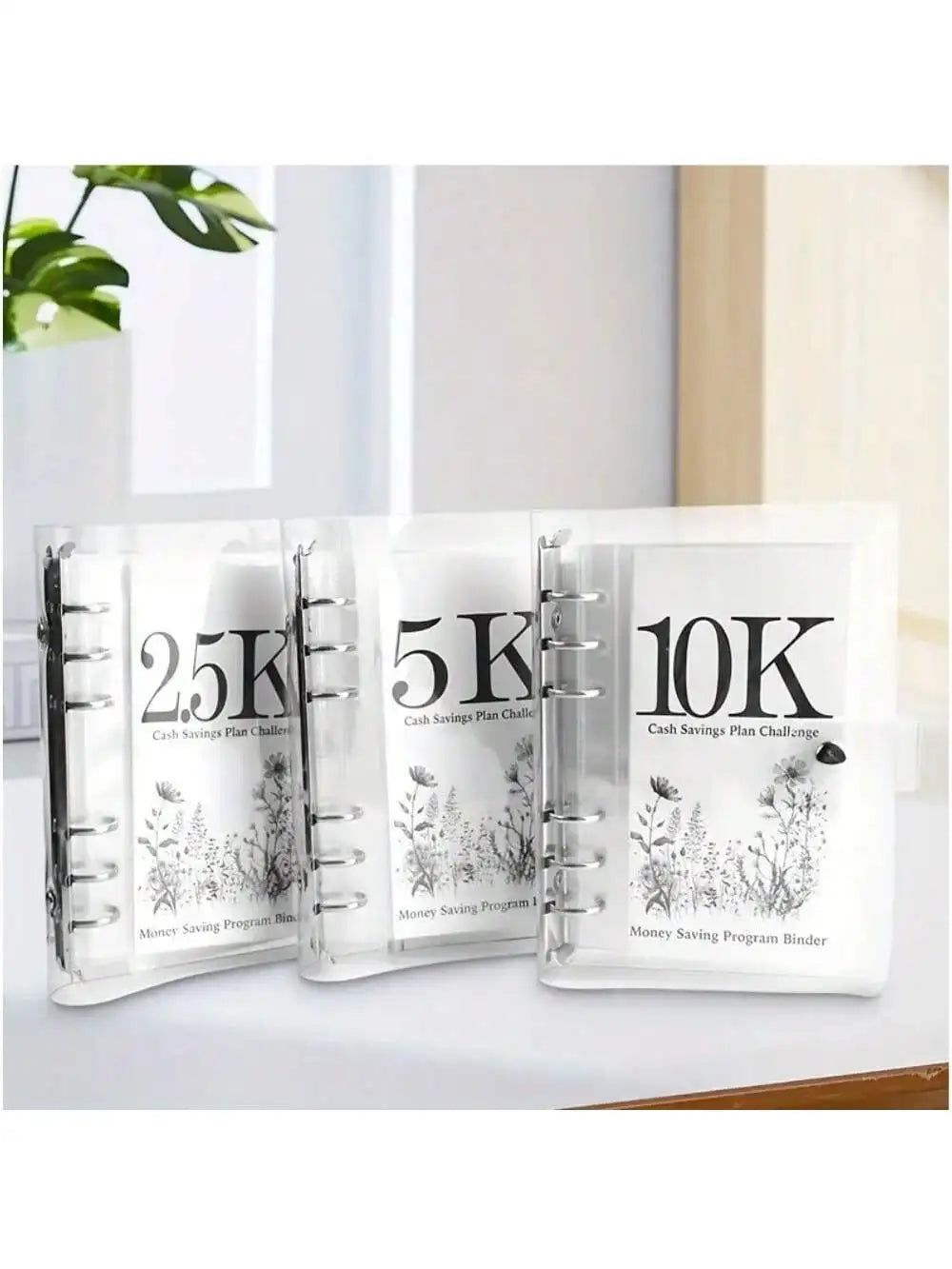 12-Month Money Saving Challenge Planner to Achieve 10K/5K/2.5K Goals, Durable Pvc Six-Ring Binder, Cash Savings Management