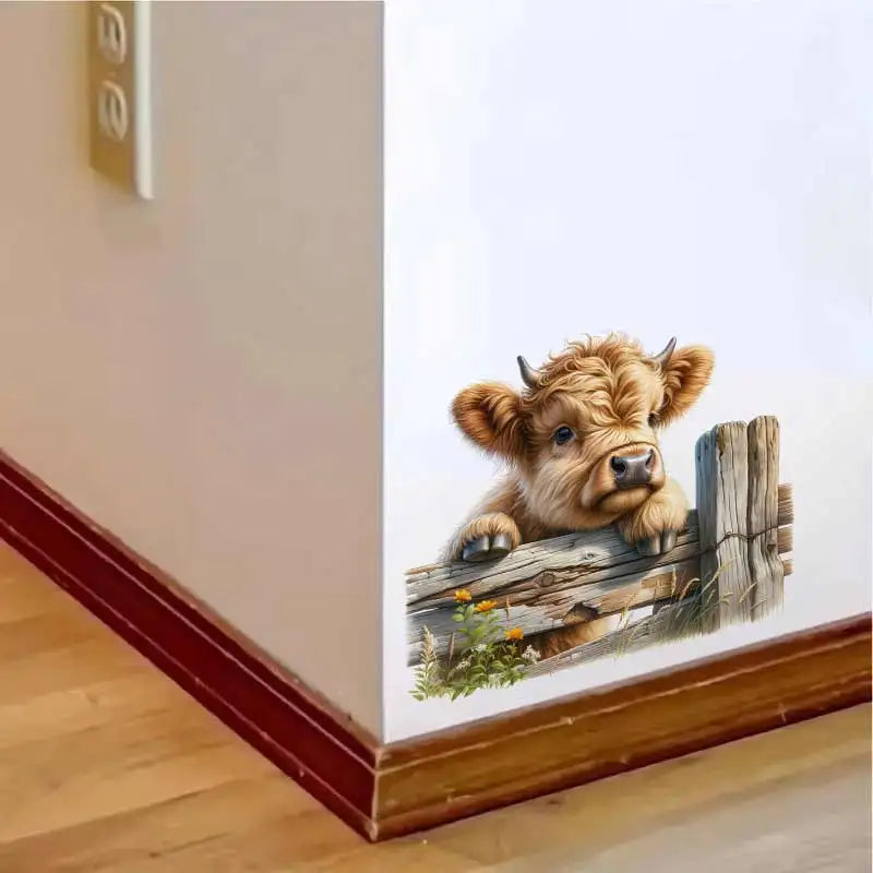 Cute Highland Cow Wall Sticker Bathroom Toilet Decor Living Room Cabinet Refrigerator Home Decoration Decals Stickers M1481