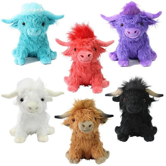 Cute Highland Cow Plush Toys Stuffed Animal Toy Dolls Simulation Long Hair Cow Plush for Kids Birthday Gift Home Decoration