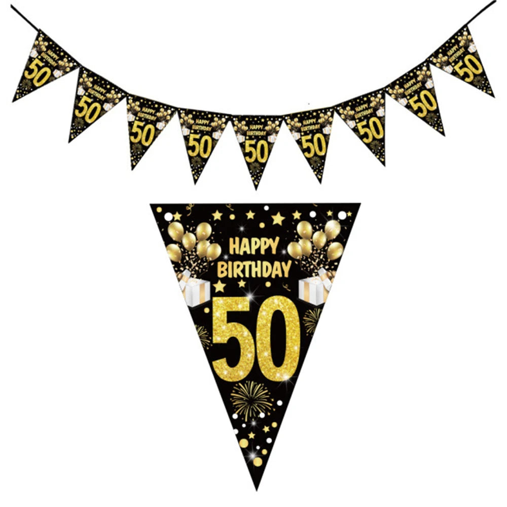 18 21 40 50 60th Happy Birthday Black Gold Banner Decoration 18-60Year Adult Birthday Party Backdrops Decoration Supplies