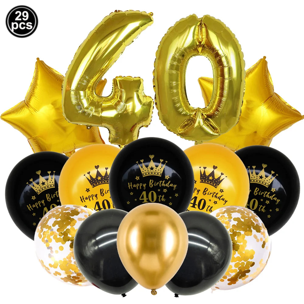 18 21 40 50 60th Happy Birthday Black Gold Banner Decoration 18-60Year Adult Birthday Party Backdrops Decoration Supplies