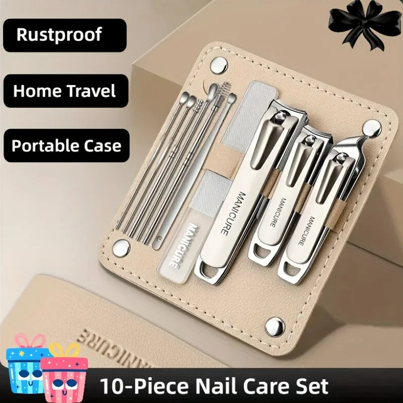 10pcs Professional Nail Care Set with Anti-Splash Features Nail Clipper File And Ear Spoon Tools Perfect for Home And Travel