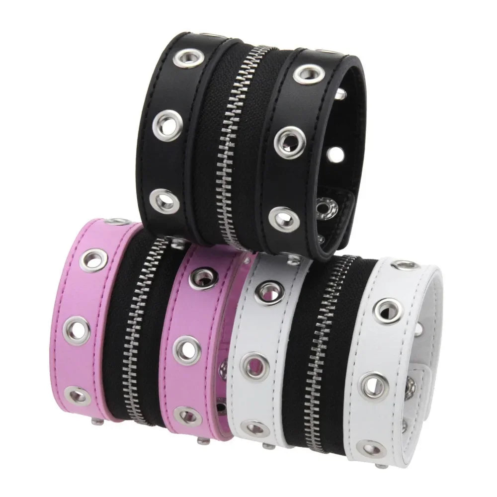 Gothic Leather Bracelet Zipper Punk Rivet Wrap Bracelets Button Wristband Men Women Fashion Accessories