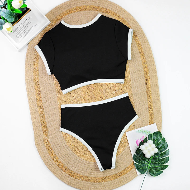 Woman Swimwear 2024 High Waist Bikinis Shorts Women's Swimsuit Luxury Ribbed Two-piece Bathing Suits Summer Bikini Set Swim Suit