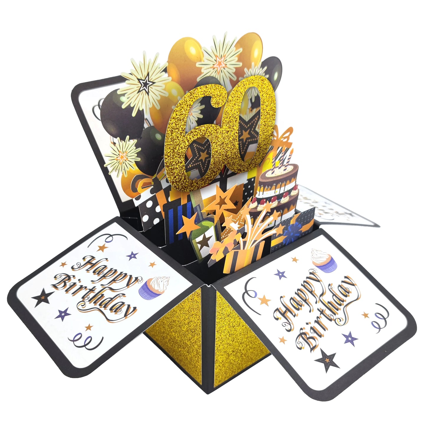 Black Golden Happy Birthday Pop Up Card 18th/30th/40th/50th/60th Birthday Card With Note Envelope Adult Birthday Gifts Greeting