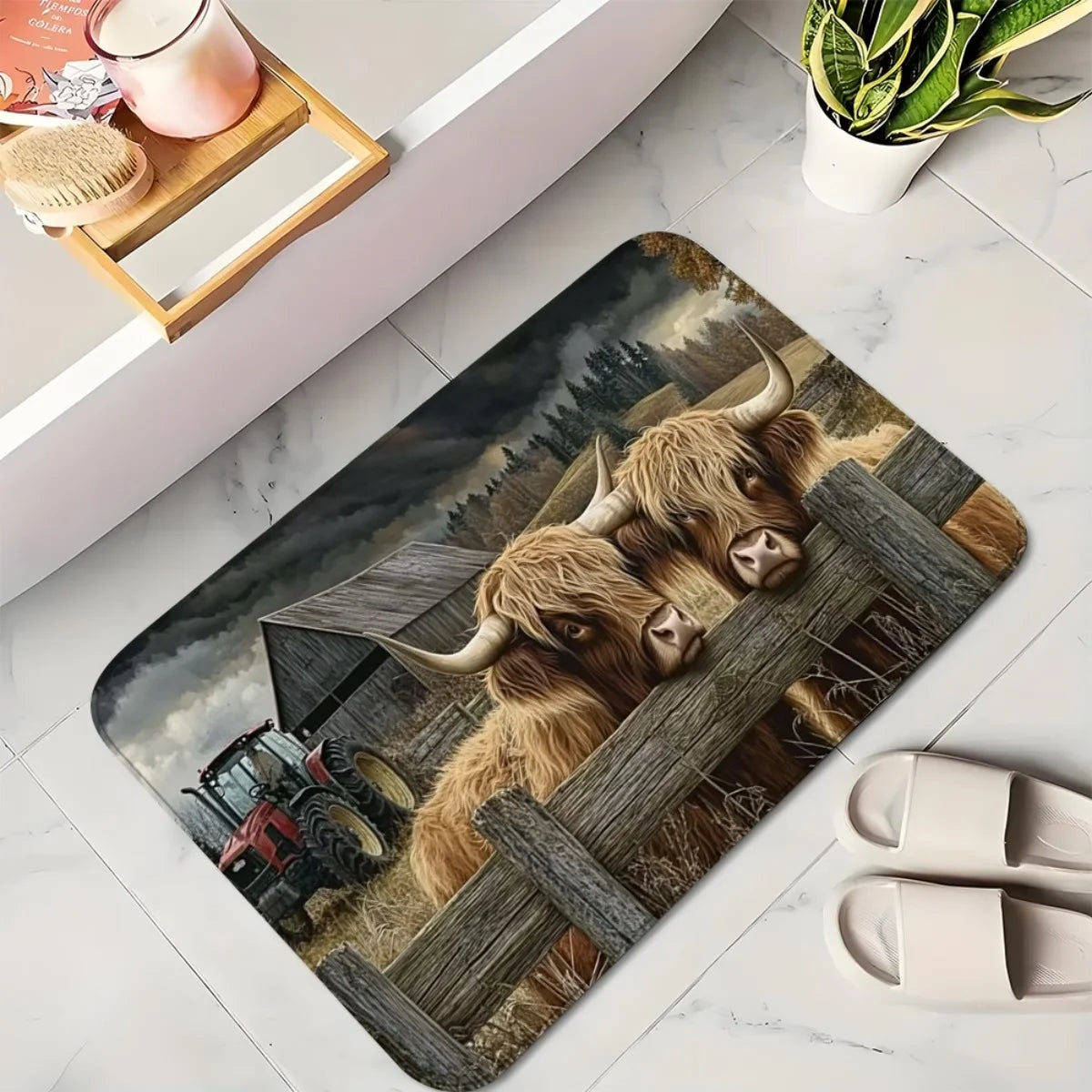 Country Style Kitchen Mat Highland Cow Anti-slip Mat for Kitchen Soft and Comfortable, Exquisite and Practical Home Decoration