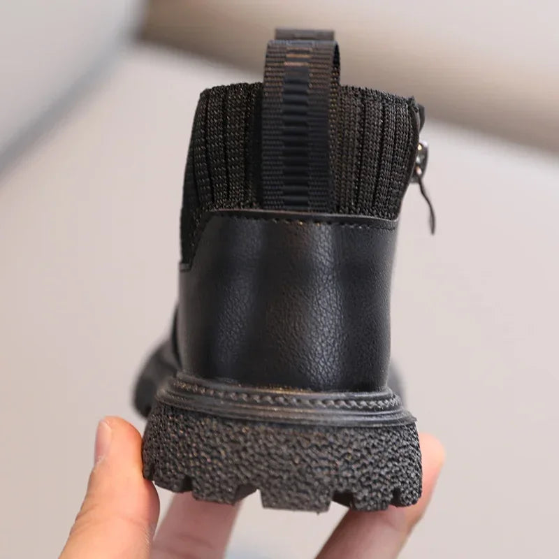 Kids Short Boots Fashion Boys Shoes Autumn Winter Leather Children Boots Non-Slip Toddler Girls Boot Toddler Snow Shoes