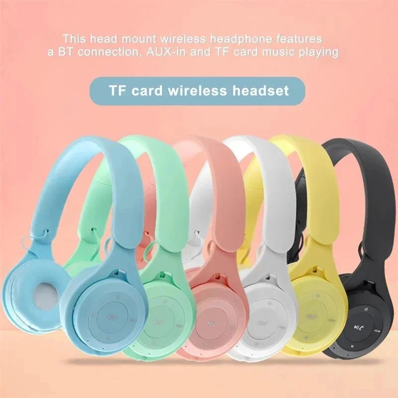 Macaron Headphones Kids Wireless Bluetooth Headphone Stereo Headband Gaming Headset with Mic Gamer Girl Gift for Mobile Tablet