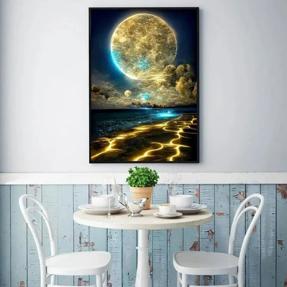 5D Diy Diamond Painting Moonlight Beach Diamond Art Kits Full Square Round Embroidery Mosaic Fantasy Landscape Wall Decor