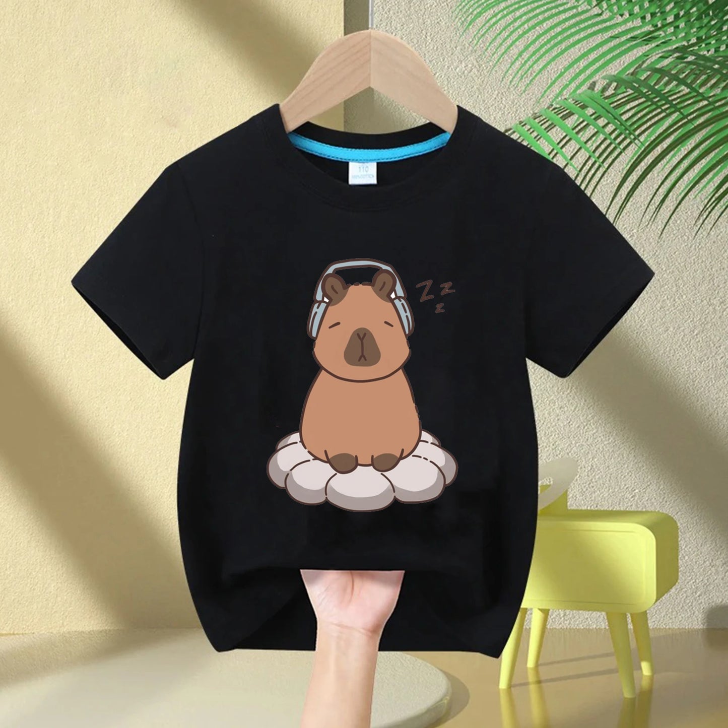 Cute Capybara Loves Bubble Tea print kids T-Shirt summer children's pure cotton short-sleeved casual tops boys and girls gifts