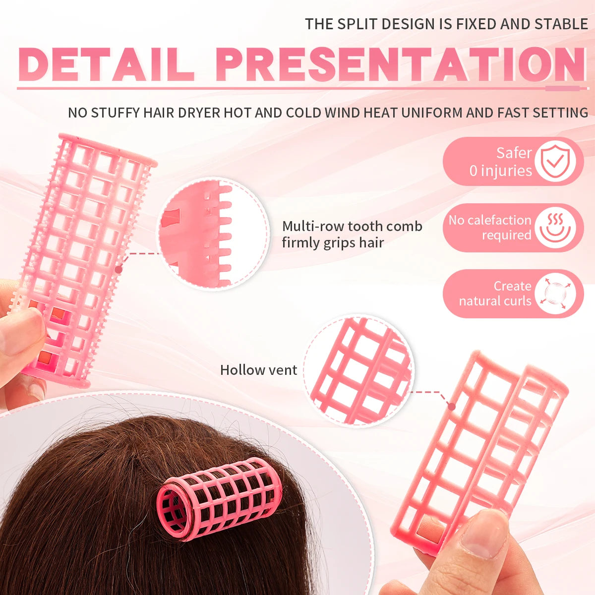 12Pcs Pink Hair Roller Sets Self Holding Hairdressing Curlers DIY Curly Hairstyle Tool For Women Hair Curler Styling Tools