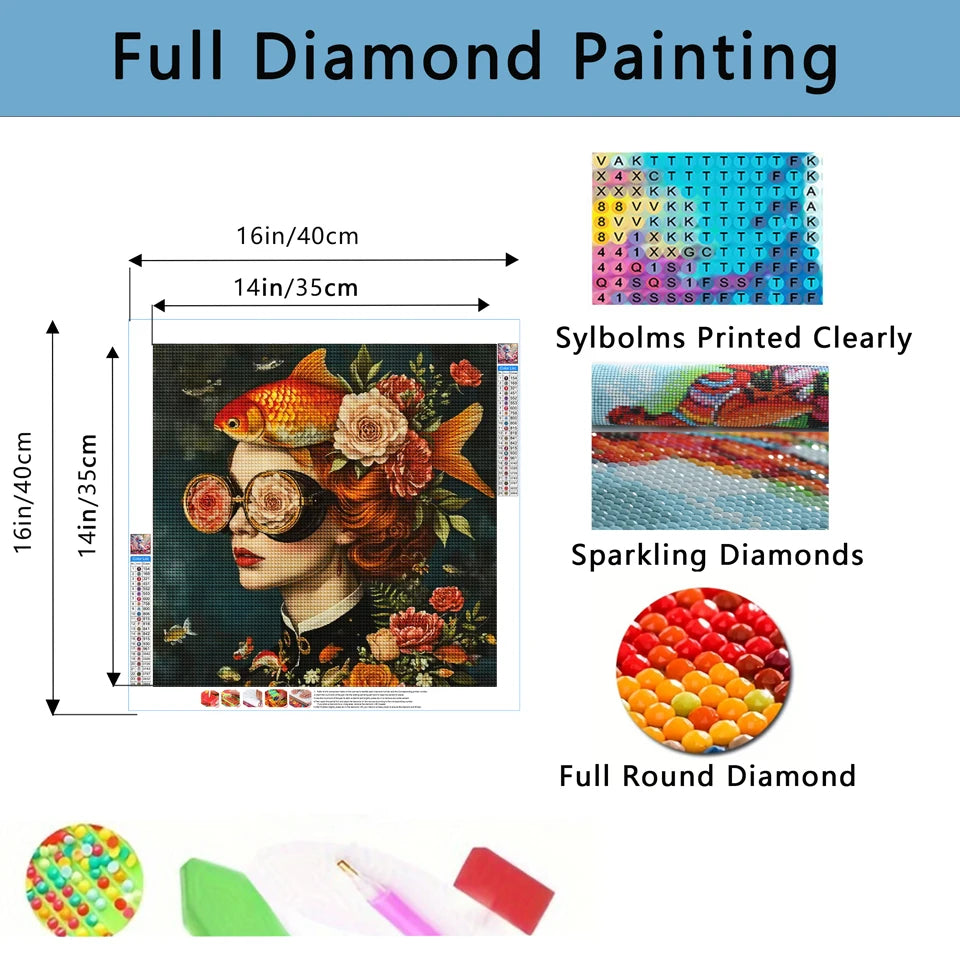 5D DIY Diamond Painting Art Surrealism Flowers Sunglasses Girl Bird Mosaic Embroidery Kit  Rhinestone Cross Stitch Home Decor