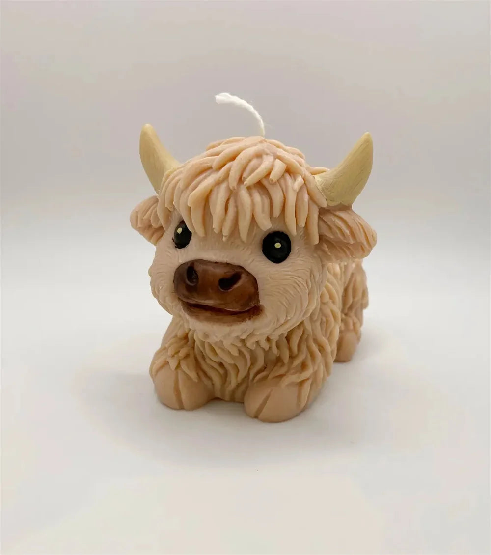 3D Highland Cow Silicone Mold Highland Yak Candle Mold Cute Animal Cattle Resin Concrete Cement Statue Art Mold Home Decor Tool